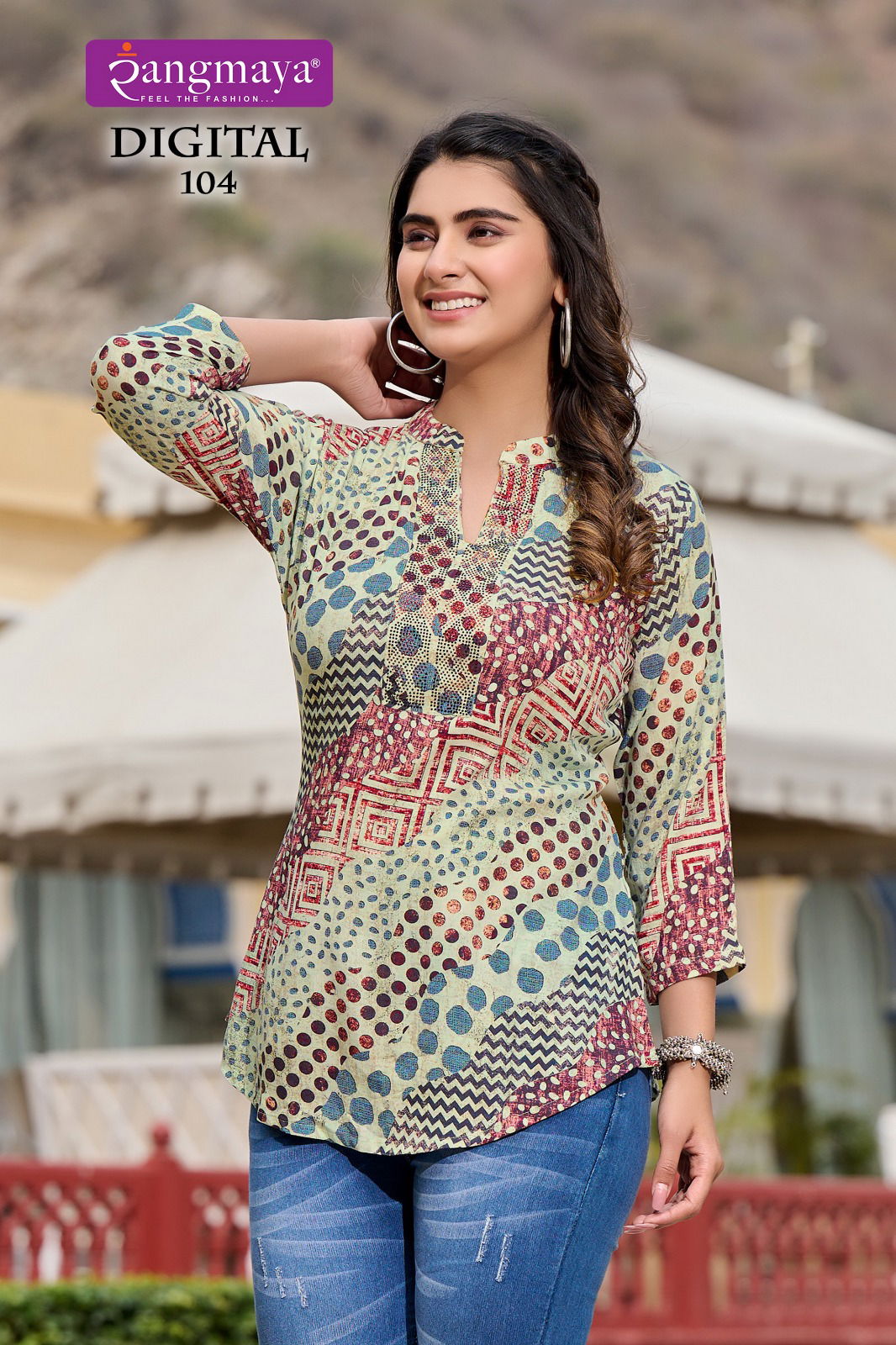 Digital By Rangmaya Printed Stretchable Western Ladies Tops Wholesale Price In Surat
